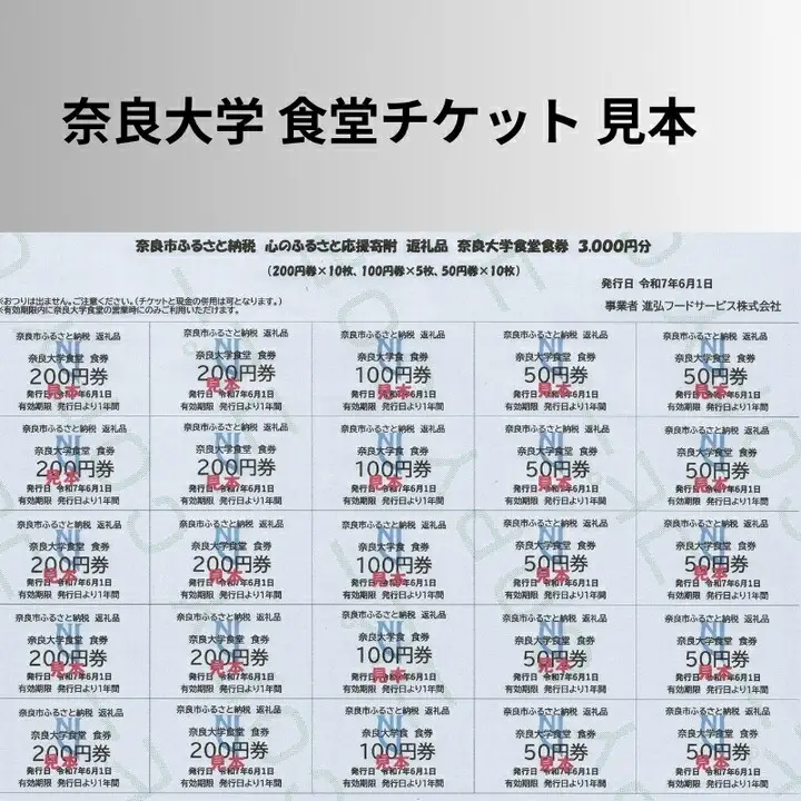 奈良大学 食堂チケット（3,000円分） 食券 10-229
