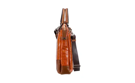 【高島屋選定品】豊岡鞄 craftsmanship クロコ型ブリーフ (197712) サンセット  / 木和田正昭商店 クロコダイル調 本革 ブリーフケース ビジネスバッグ メンズ ビジネスカジュアル カバン バッグ A4ファイル収納 手持ち ショルダーベルト付属 2way