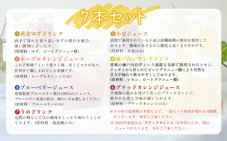 ＜素材を生かした果物ジュース バラエティセット 7本＞ 柑橘 フルーツ くだもの みかん ブルーベリー 梅 ゆず 飲料 果物 セット 詰め合わせ いろいろ 国産原料 特産品 株式会社味彩 愛媛県 西予市【常温】『2025年9月以降に順次出荷予定』SAZ0003