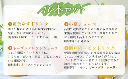 ＜素材を生かした果物ジュース バラエティセット 10本＞ 柑橘 フルーツ くだもの みかん ブルーベリー 梅 ゆず 飲料 果物 セット 詰め合わせ いろいろ 国産原料 特産品 株式会社味彩 愛媛県 西予市【常温】『2025年9月以降に順次出荷予定』SAZ0004