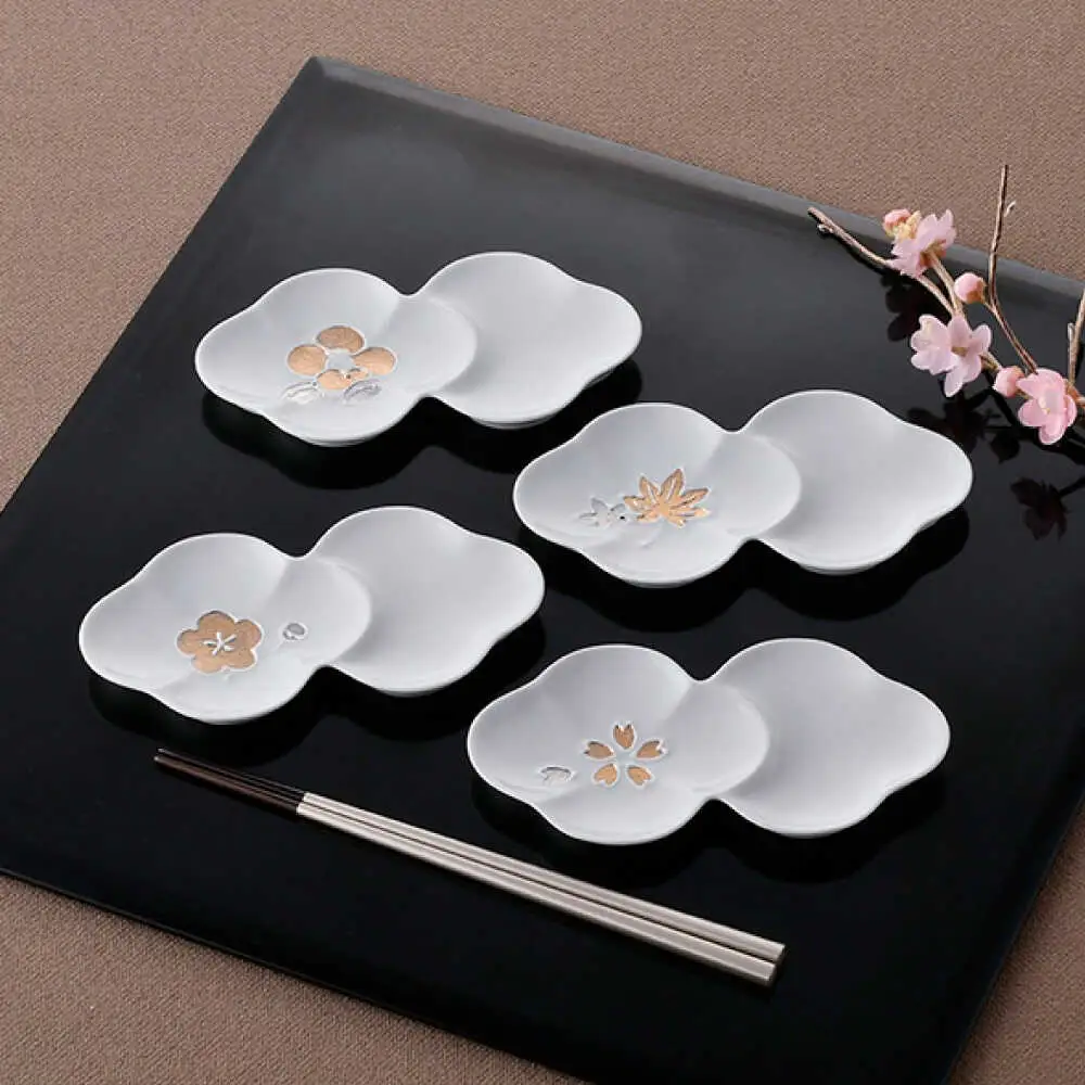 【波佐見焼】小分け花皿 4枚セット 金彩銀彩 桜・紅葉・椿・梅 【重山陶器】[ZB28]