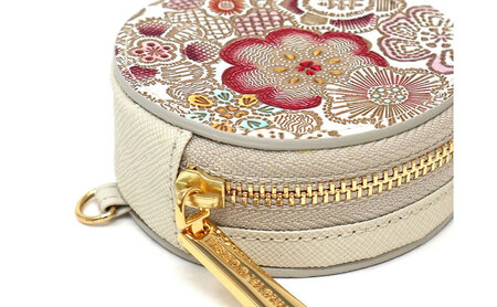 【文庫屋大関】マカロンポーチ 春らんまん＜茜＞【皮革工芸品】 ポーチ ミニポーチ 小物入れ アクセサリー入れ イヤホン入れ 収納 保管ケース 手のひらサイズ  本革 革 皮革 工芸品 工芸 雑貨 ギフト プレゼント 日本製 東京