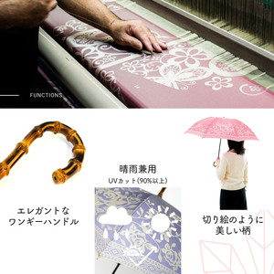 高級織物傘【婦人折りたたみ傘】kirie ペイズリー ピオニーピンク 切り絵のような繊細な模様の晴雨兼用傘 ／折り畳み 雨具 雨傘 日傘 パステル UVカット  8本骨 手開き UV加工 送料無料 山梨県 槇田商店【n0601-07_mak】