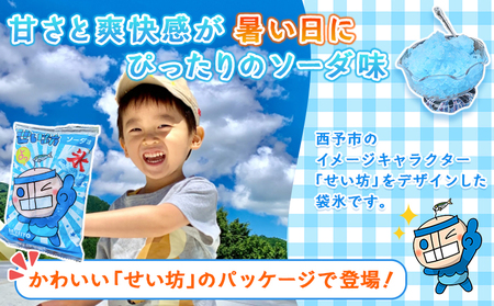 ＜袋かき氷 ソーダ味 20袋入り せい坊オリジナルグッズ2点＞ かき氷 ソーダ味 135ml 氷菓 シャーベット 袋氷 スイーツ 西予市イメージキャラクターせい坊デザイン いそき屋 愛媛県 西予市【冷凍】『最短10営業日以内に発送予定』UES0004
