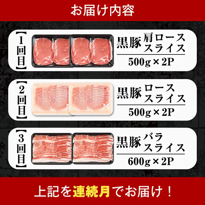 ＜定期便・計3回(連続月)＞ 鹿児島県産 黒豚 定期便 合計3.2kg 【スターゼン】 i1146-A