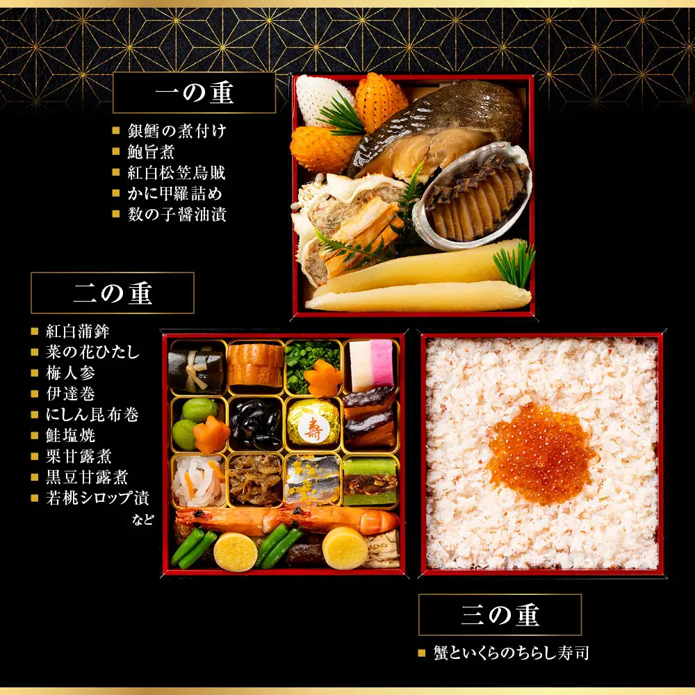 おせち 三段 2～3人前 老舗 料亭おせち 下鴨茶寮×カネシメ高橋水産