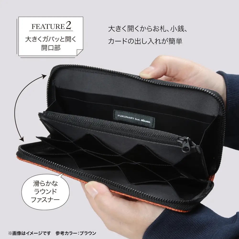 FUKUNARY 長財布 ブルー ミカサ MIKASA バレーボール ラウンドファスナー ファスナー ブランド メンズ レディース おしゃれ 大容量 小銭入れ 千菱 せんりょう 日本製 広島市 フクナリー M024