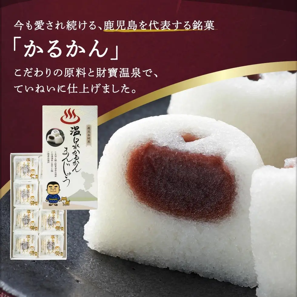 K-593-B 温泉かるかんまんじゅう1箱8個入り(計16個) 【財宝】 霧島市 和菓子 個包装 ギフト かるかん 饅頭 まんじゅう お菓子 九州 銘菓 お土産 あんこ スイーツ おみやげ 贈り物 こし餡 温泉水使用 鹿児島県