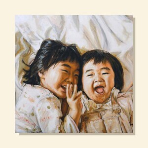 油絵で小さな人物画を細密に描きます（18×18cm・背景あり）