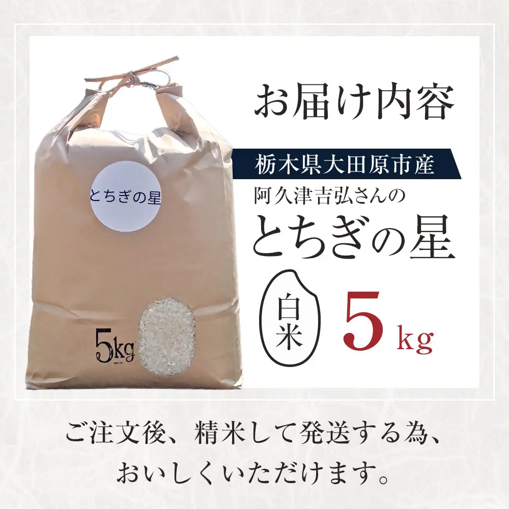 【令和8年産新米先行受付】 阿久津吉弘さんのとちぎの星 白米 5キロ【2026年9月～10月発送】