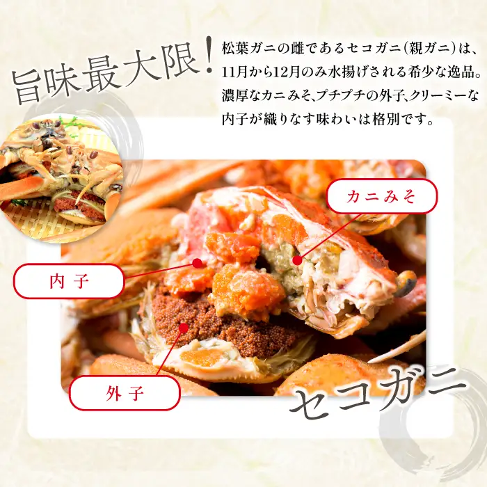 【蒸し】訳あり足折れご自宅用 日本海産親ガニ（セコガ二）3枚【訳あり かに カニ 親ガニ セコガニ ずわいがに ズワイガニ 冷蔵 チルド ブランド 蒸し ボイル 足折れ 自宅用 国産 季節限定 お取り寄せ 鳥取県 日吉津村 日本海】