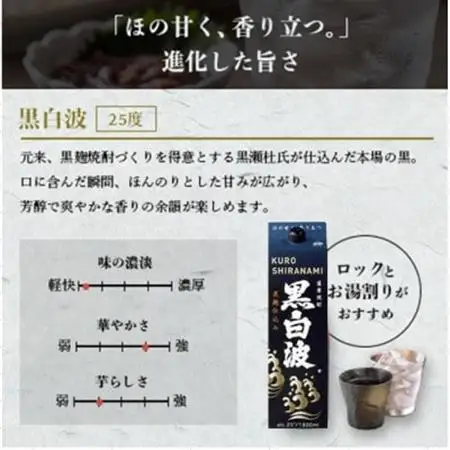 【薩摩酒造】1.8Lパック入り・さつま白波3本・黒白波2本・さくら白波1本　計6本セット C7-23【配送不可地域：離島】【1657068】