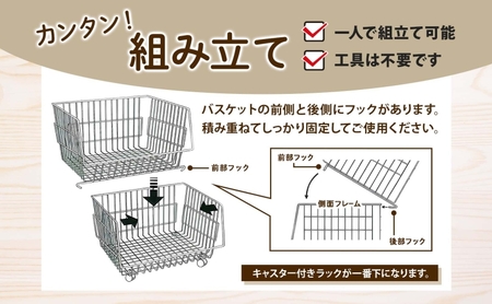4段 バスケットラック バスケット 50 幅51cm 奥行40cm 高さ26cm×4段  キャスター付き 四段ワゴン ランドリー クローゼット 衣類収納 ステラ金属 岐阜県 安八町 白