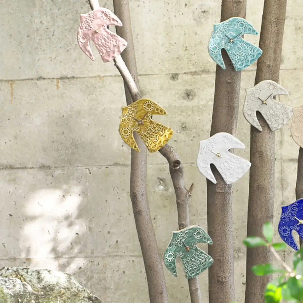 【美濃焼】 happy bird clock ターコイズ 多治見市 / 杉浦製陶 掛け時計 タイル 鳥 ギフト[TAO039]
