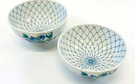 九谷焼 組飯碗 鉄仙 伝統 色絵磁器 九谷五彩 手描き 一点もの インテリア 食器 碗 F6P-2869
