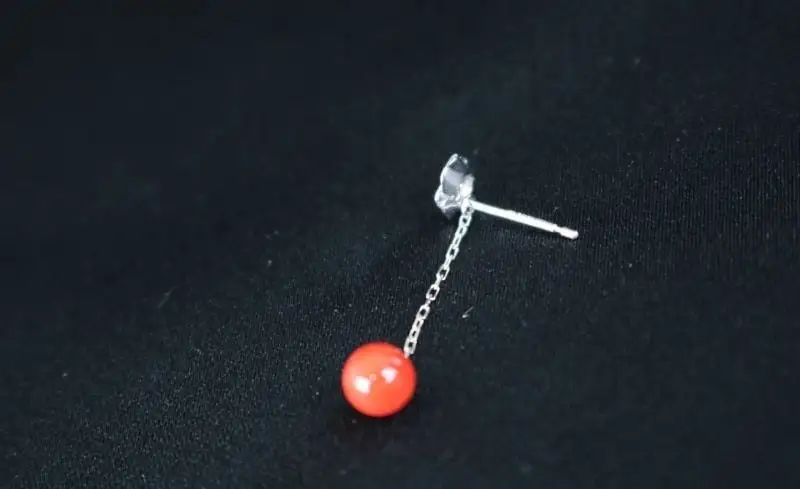【ケンセン35】赤珊瑚 ぶら下がりピアス / 約5.2mm｜室戸 ブランド ピアス