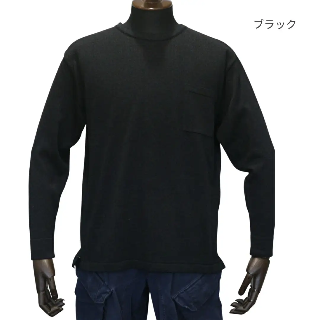 ニット 洗える ウール 和紙 ブリージング丸首長袖プルオーバー カーキ XXL | クルーネック 薄手 長袖