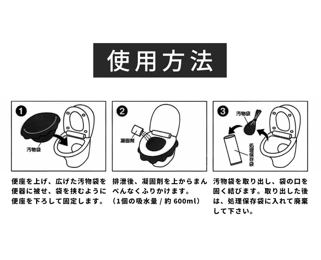 ［20回分×6入］非常用トイレパック（20回分）圧縮あり 水なしで使える 凝固剤 汚物袋 処理袋セット BYT1056333