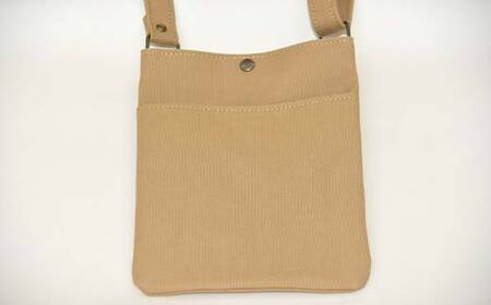 帆布 スマホショルダーバック 前ポケット付 ベージュ （8号帆布） かしわや鞄店 F3S-2473