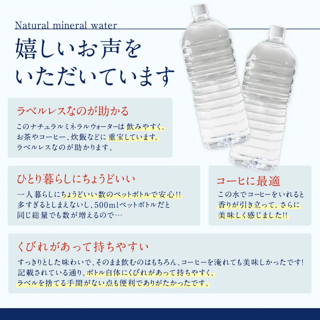 【 6か月 定期便 】 嬬恋 の 天然水 ラベルレス ボトル 2L × 10本 入 × 2箱 × 6回 水 ミネラルウォーター 2000ml 2リットル [BA015tu]