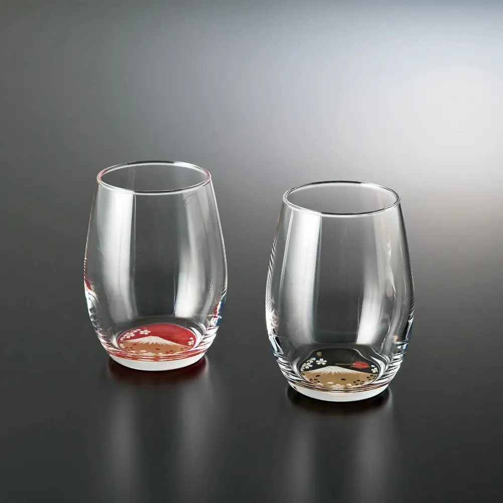 みよし漆器本舗 紀州塗り ぬりもん de Verre ダルマグラス 蒔絵 富士山 単品 赤 200ml
