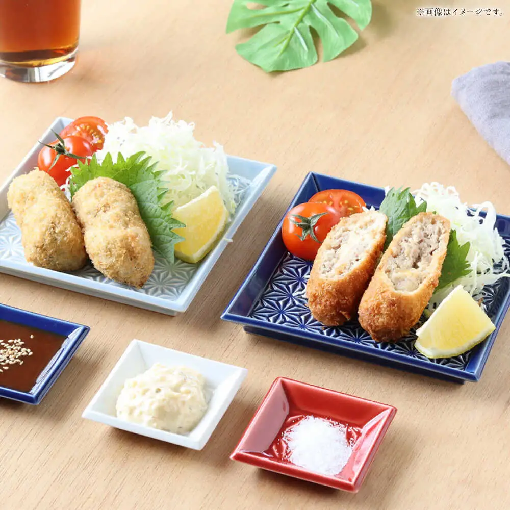 【波佐見焼】麻彫り　レリーフ　角皿　中 藍　2枚セット　食器 皿【翔芳窯】[FE418]