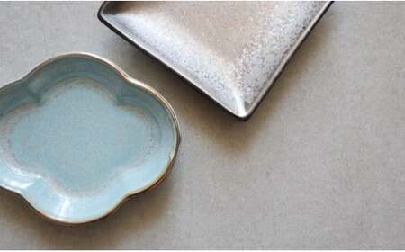 有田焼 mamekozara（Silver・Blue）4枚 セット【まるふく】食器 器 うつわ 豆皿 小皿 ギフトセット おしゃれ 木瓜型 aq088