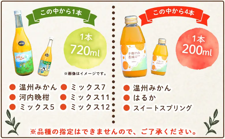 ＜夕焼け山農園の柑橘ジュースお楽しみセット 720ml×1本／200ml×4本＞ ストレートジュース 柑橘 果物 みかん 蜜柑 ミカン 720m 200ml 5本 詰め合わせ セット フルーツ 夕焼け山農園 特産品 愛媛県 西予市【常温】『2026年7月中旬以降順次出荷予定』AYN0011