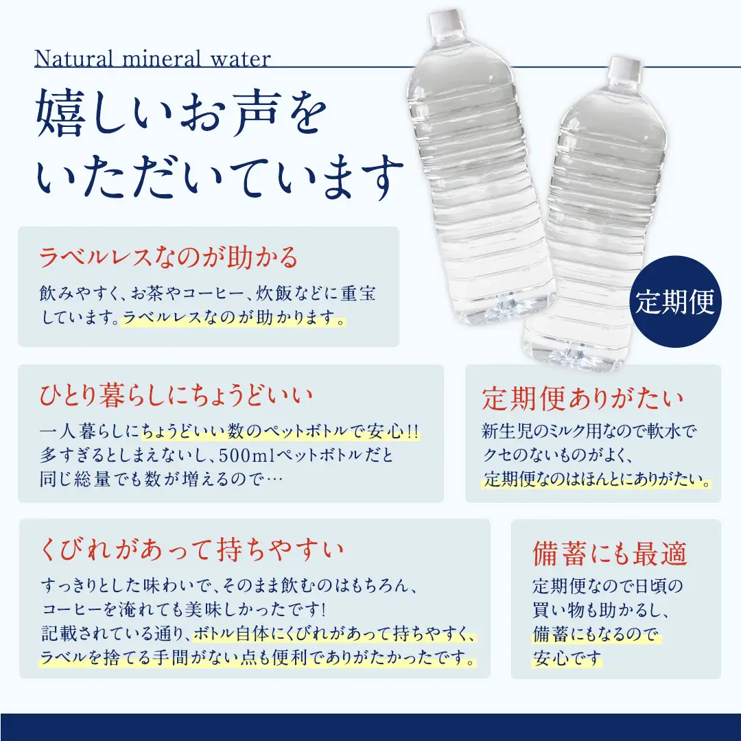 【 3回 隔月 定期便 】 嬬恋の 天然水 ラベルレス ボトル 2L × 10本 入 × 2箱 × 3回 水 ミネラルウォーター 2000ml 2リットル [BA035tu]