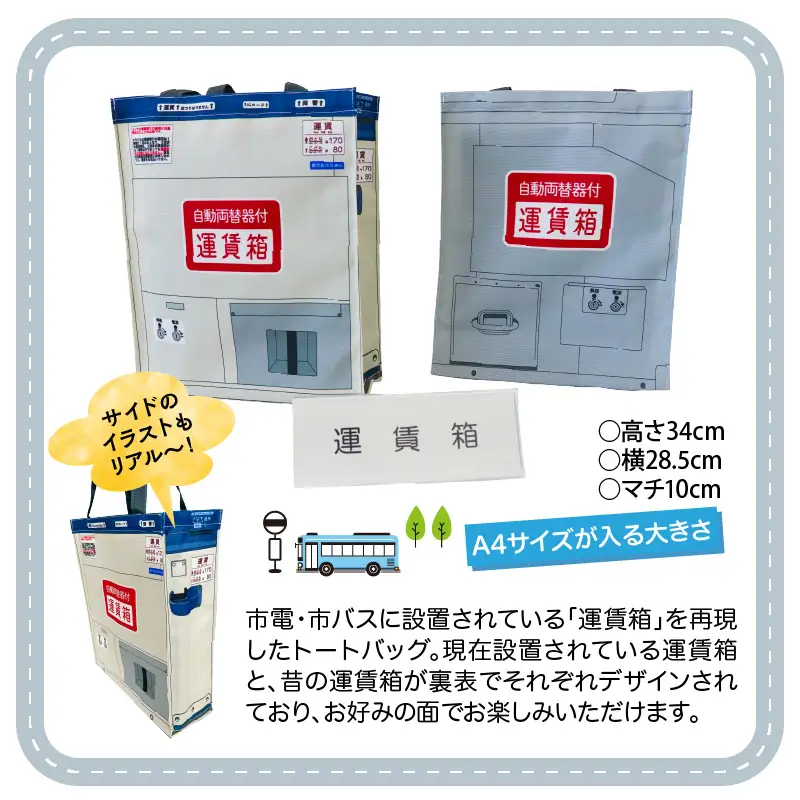 『 鹿児島市交通局 』×『 鹿児島大学 』コラボ トートバッグ ～ 運賃箱 ・ 運賃表 ・ TsuNaGu3種セット ～ K074-002