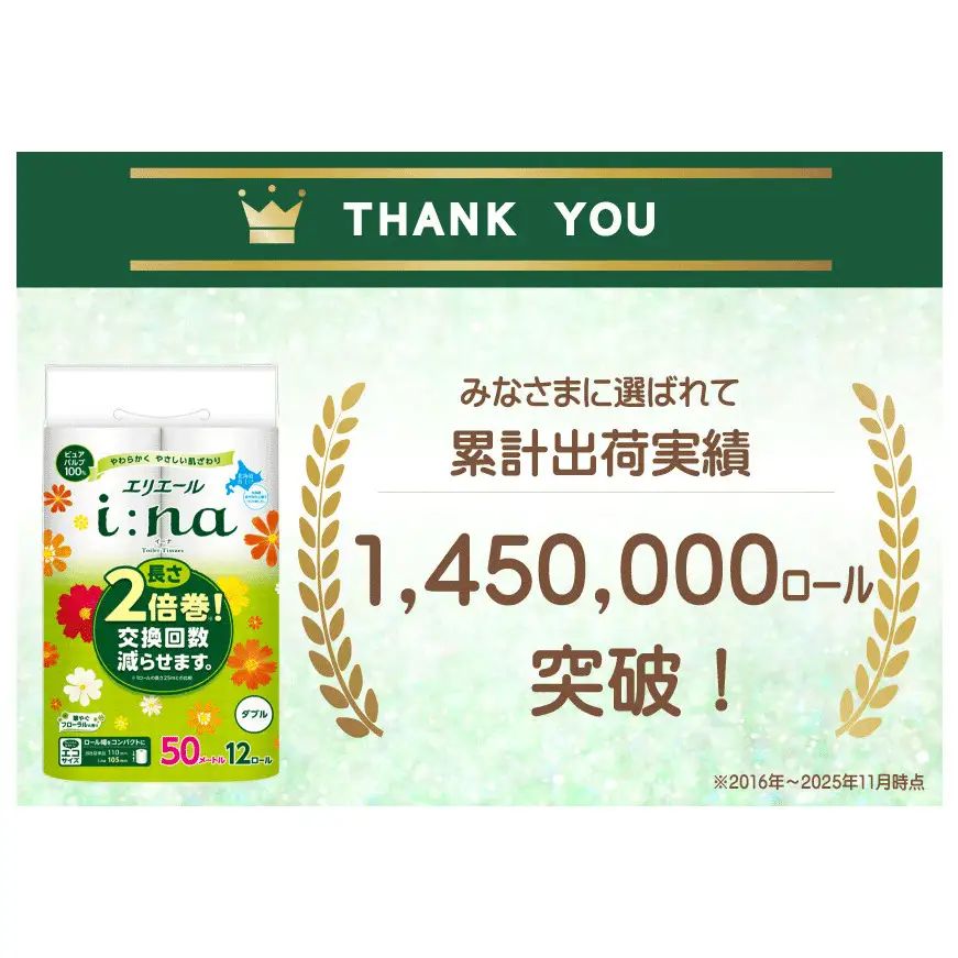 エリエール i:na イーナ トイレット ティシュー ダブル 計72ロール 