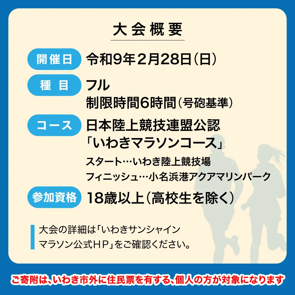 【先着100名！】【令和9年2月28日(日)】いわきサンシャインマラソン出走権(フルマラソン) 1名分 ※駐車場付き | 先着限定 フルマラソン いわきサンシャインマラソン 駐車場付 地元応援 地域貢献 限定受付 スポーツファン 