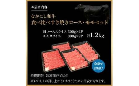 宮崎県西ノ原牧場・なかにし和牛食べ比べすき焼きロース・モモセット 計1.2kg（国産 牛肉 肉 宮崎牛 黒毛和牛 お肉 すき焼き なかにし和牛 焼肉 人気 ロース モモ 食べ比べ セット)