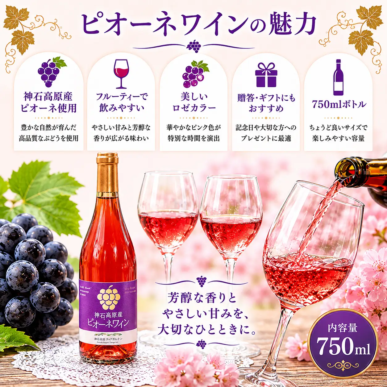 ワイン ロゼワイン ピオーネワイン 神石高原産 750ml 株式会社 神石高原ティアガルテン《30日以内に出荷予定(土日祝除く) 》広島県 神石高原町 酒 洋酒 ワイン ピオーネ 果物 フルーツ ぶどう お酒 ロゼ お取り寄せ