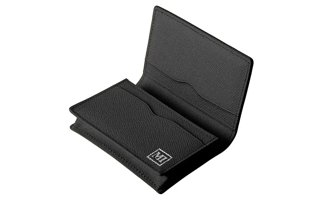 豊岡財布 本革名刺入れ 角シボ型押しカーフ ブラック WMS01NC / 名刺入れ 名刺ケース マチあり メンズ レディース 本革 革 牛革 革小物 シンプル デザイン 無地 マスミ鞄嚢
