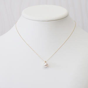 S085-541_あこや真珠 ペンダント ネックレス 8mm - 8.5mm K10 天草 熊本 ホワイトピンク 誕生石 3月 アクアマリン 半貴石 本真珠 