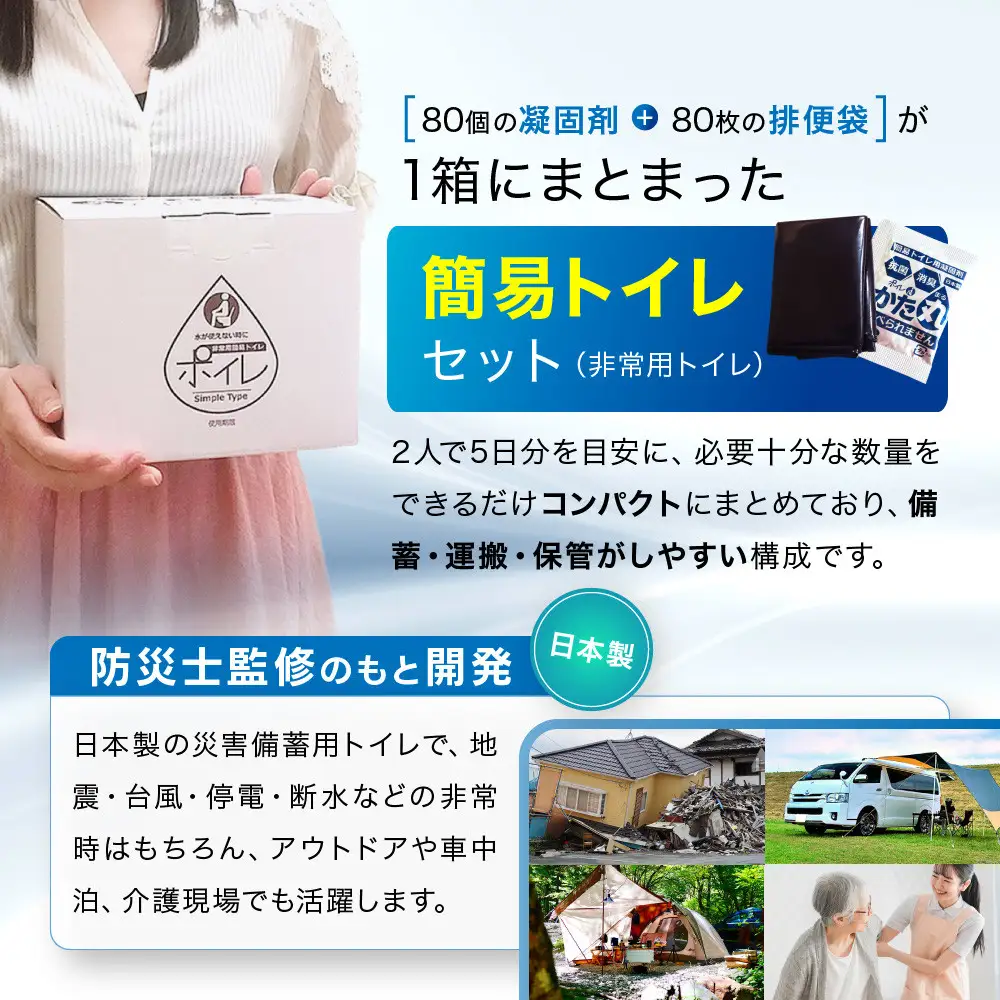 【ゆきだるまる】非常用簡易トイレ ポイレ 80回分箱入り シンプルタイプ(個包装無し) ｜京都 防災グッズ 携帯トイレ