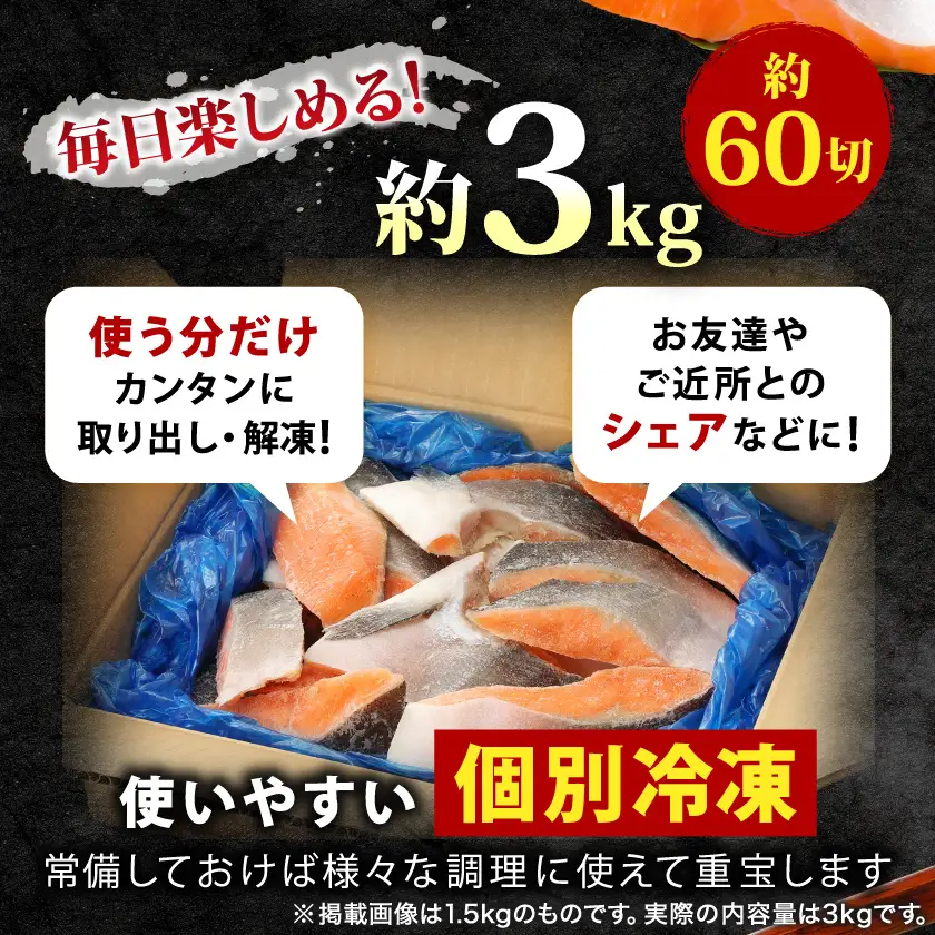 訳あり 宮城県産　銀鮭　切身　甘塩　約3kg　国産/三陸　女川町【配送不可地域：離島】【1641035】