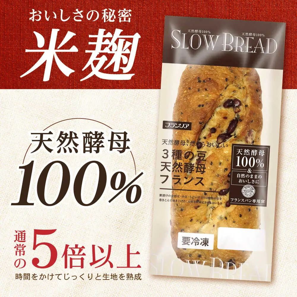 〈1週間以内に発送〉3種の豆 天然酵母フランス / 冷凍 パン 長期保存 4カ月保存 天然酵母パン ぱん フランスパン ハード 老舗 九州 金時豆 あずき 小豆 うぐいす豆 / 諫早市 / 株式会社フランソア[AHFJ001]