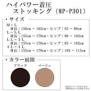 【メディックピエドシリーズ】ハイパワー着圧ストッキング MP-P301 3L-4L ブラック【GFM350】
