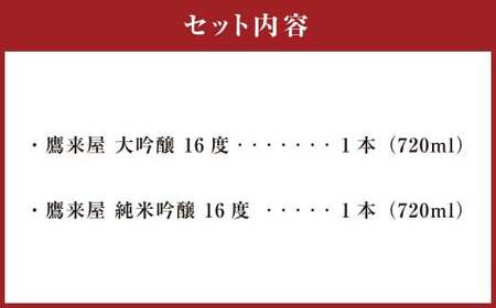 101-1126x1 鷹来屋蔵元おすすめ 720ml×2本セット 四合瓶 Aセット：大吟醸・純米吟醸 日本酒 アルコール 飲みくらべ