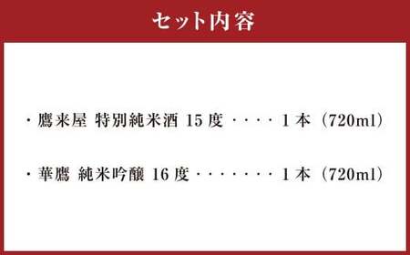 101-1181x1 鷹来屋蔵元おすすめ 720ml×2本セット 四合瓶 Bセット：鷹来屋 特別純米酒・華鷹 純米吟醸 日本酒 アルコール 飲みくらべ