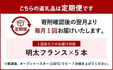 【3ヶ月定期便】 明太子屋がこだわった明太フランス 5本セット×3回 計15本 明太フランス めんたいフランス パン フランスパン めんたいこ 明太子 冷凍