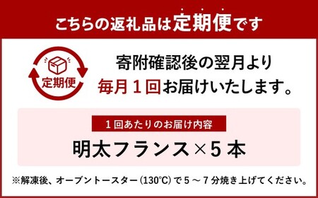 【5ヶ月定期便】 明太子屋がこだわった明太フランス 5本セット×5回 計25本 明太フランス めんたいフランス パン フランスパン めんたいこ 明太子 冷凍