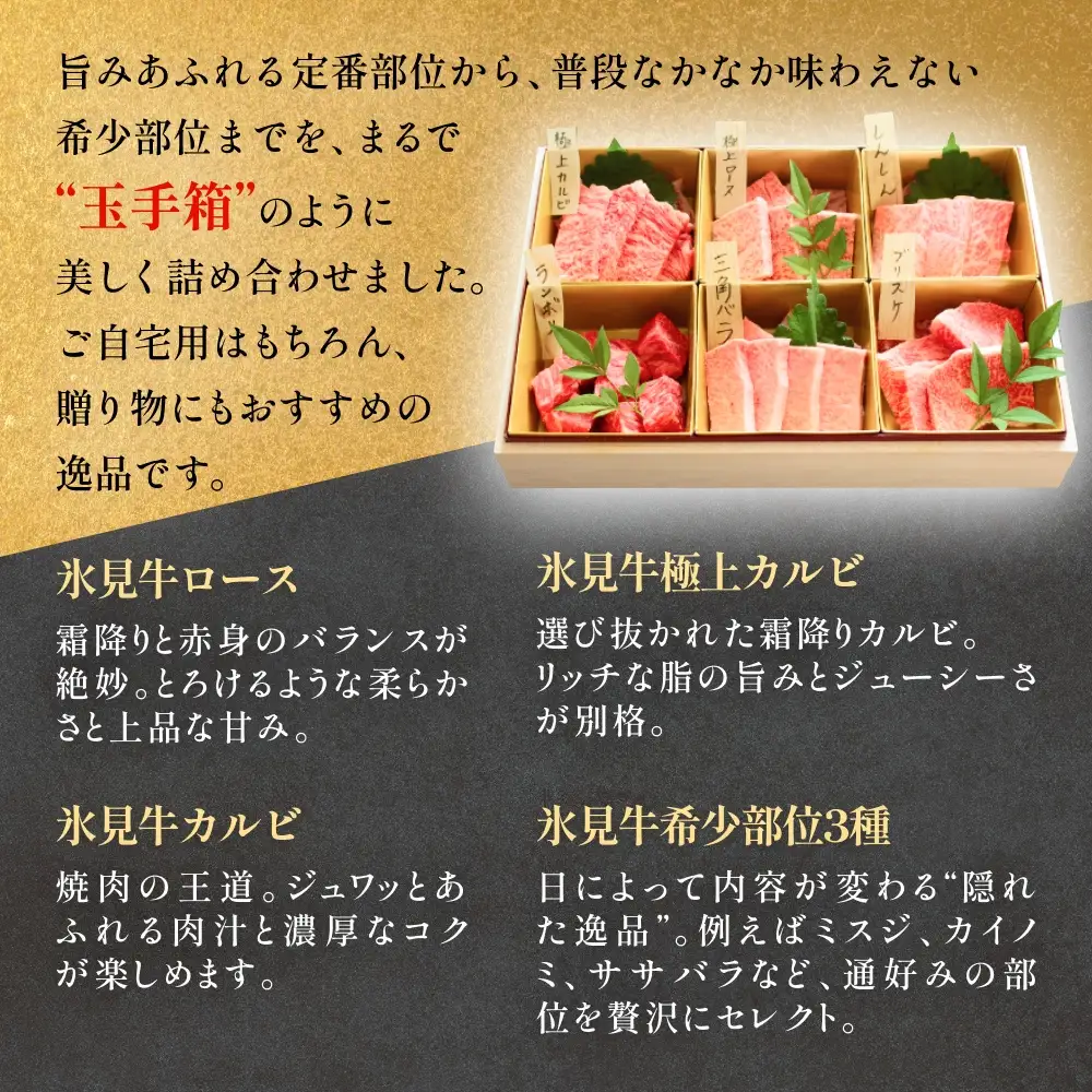 氷見牛焼肉玉手箱 牛肉 焼肉 BBQ アウトドア ロース カルビ 富山県 氷見市