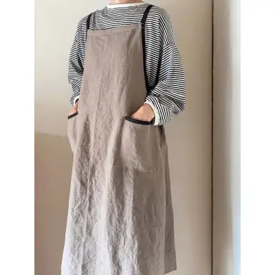 エプロン つぼみエプロン　モカ（リネン） 35-041