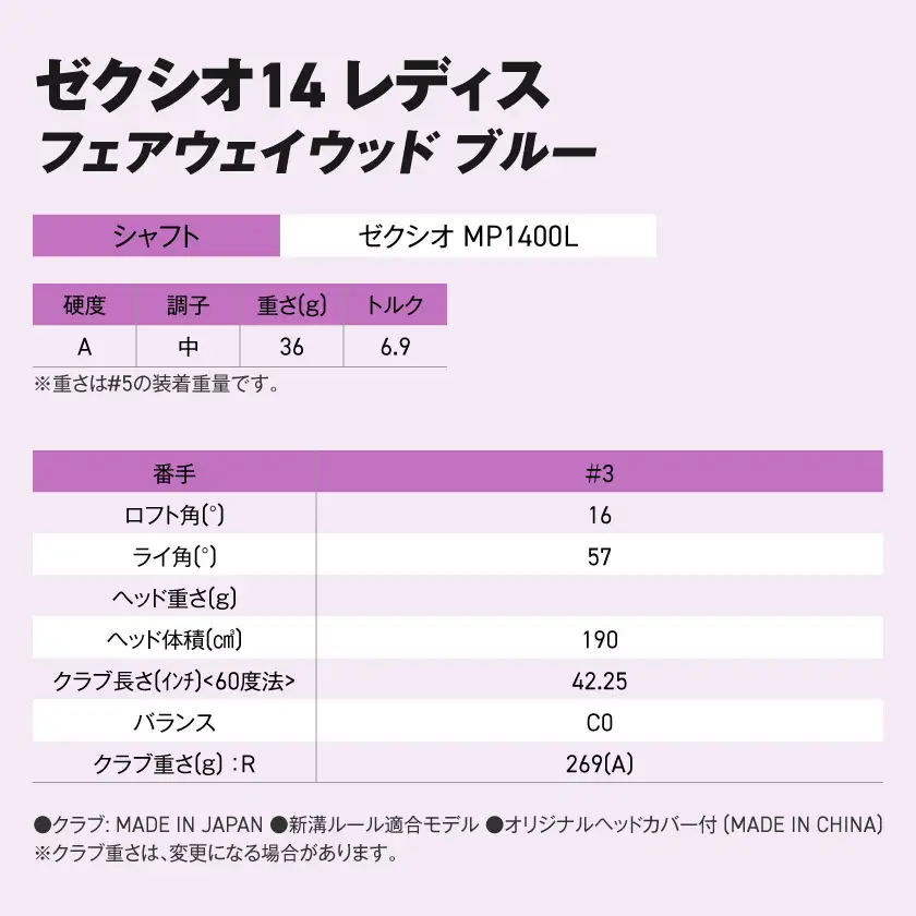 ゼクシオ 14 レディス フェアウェイウッド ブルー【3/A】《2025年モデル》ゴルフボールセット〔GY-C703-3A〕