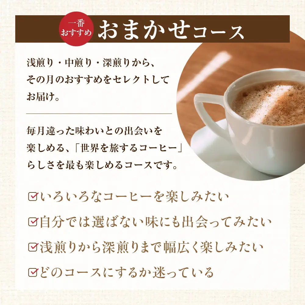 【コーヒー豆定期便12か月】『焙煎幸房“そら”』世界を旅するコーヒー　苦いのは苦手、深煎り抜きコース・粉　200g×2種類