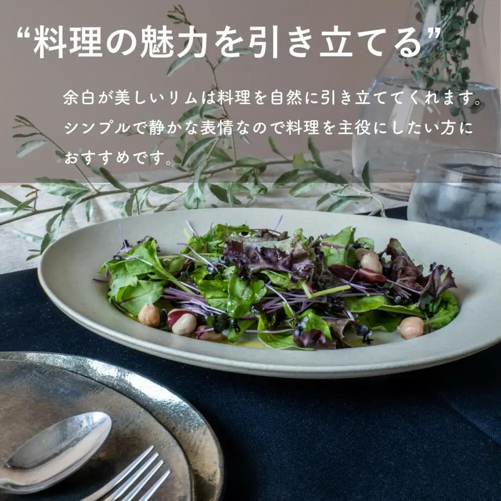 【信楽焼・明山】リムオーバル皿 L（生成り）s18-di19-A7