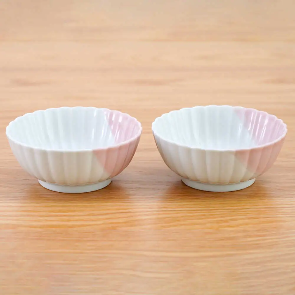 【波佐見焼】花しのぎ 小鉢 ハーフカラー ピンク 2点セット【団陶器】[PB203]